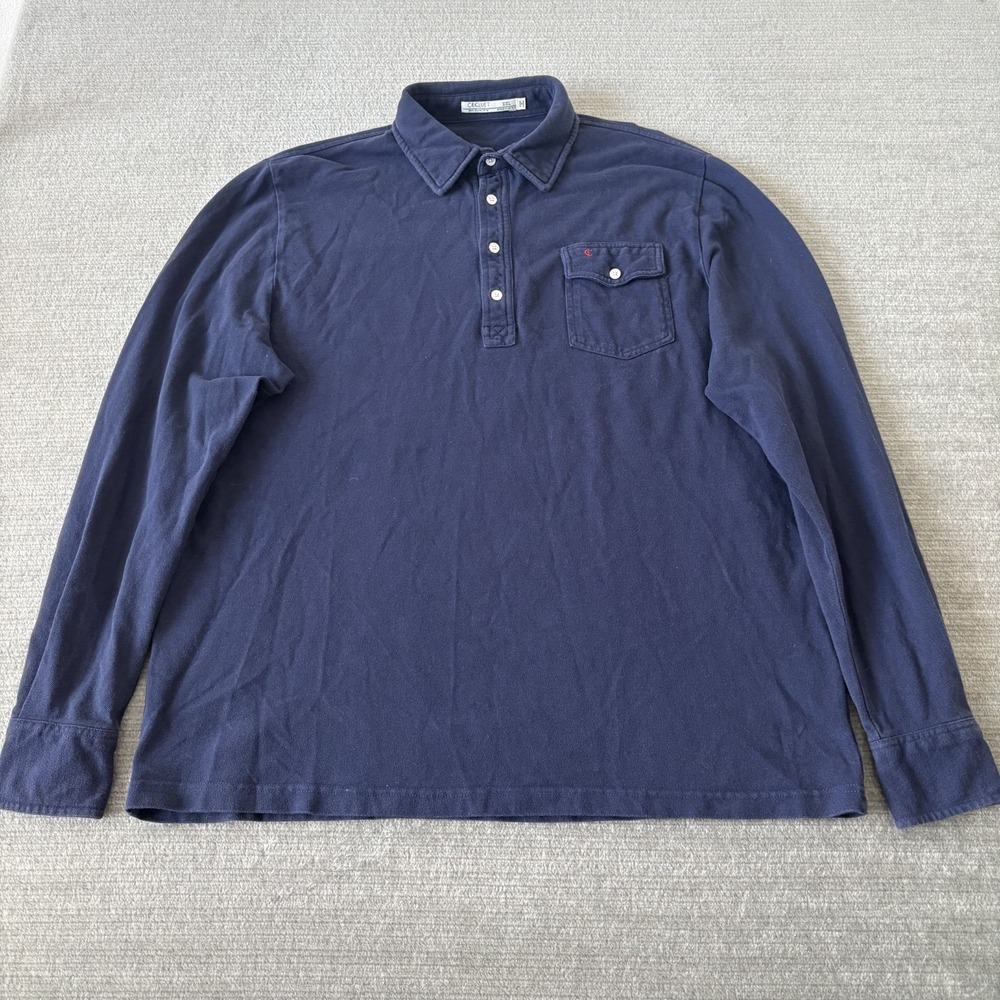 Criquet Shirt Mens XXL Navy Blue Organic Cotton Polo Long Sleeve Pocket Casual